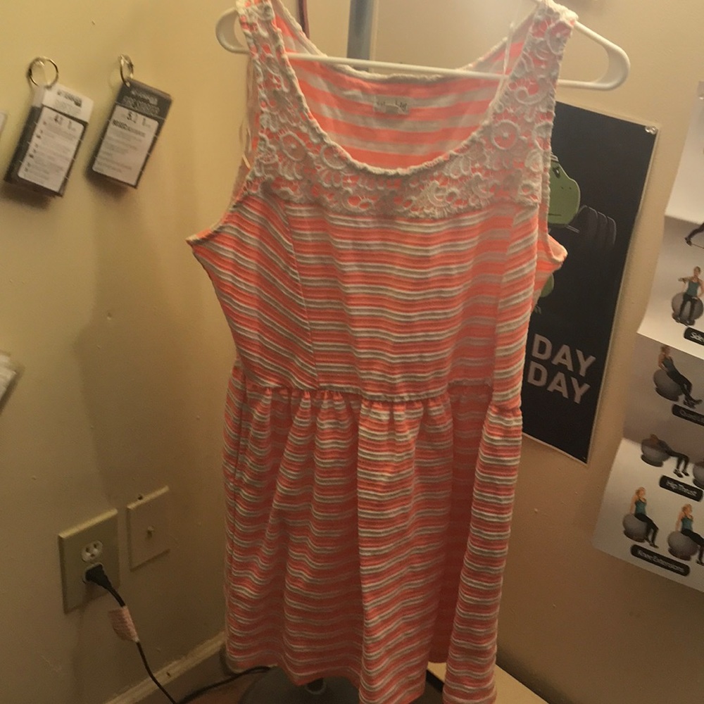 Peach Striped Dress with Pockets